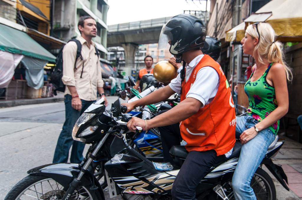 Bangkok motorbike taxi - photo by Mark Fischer