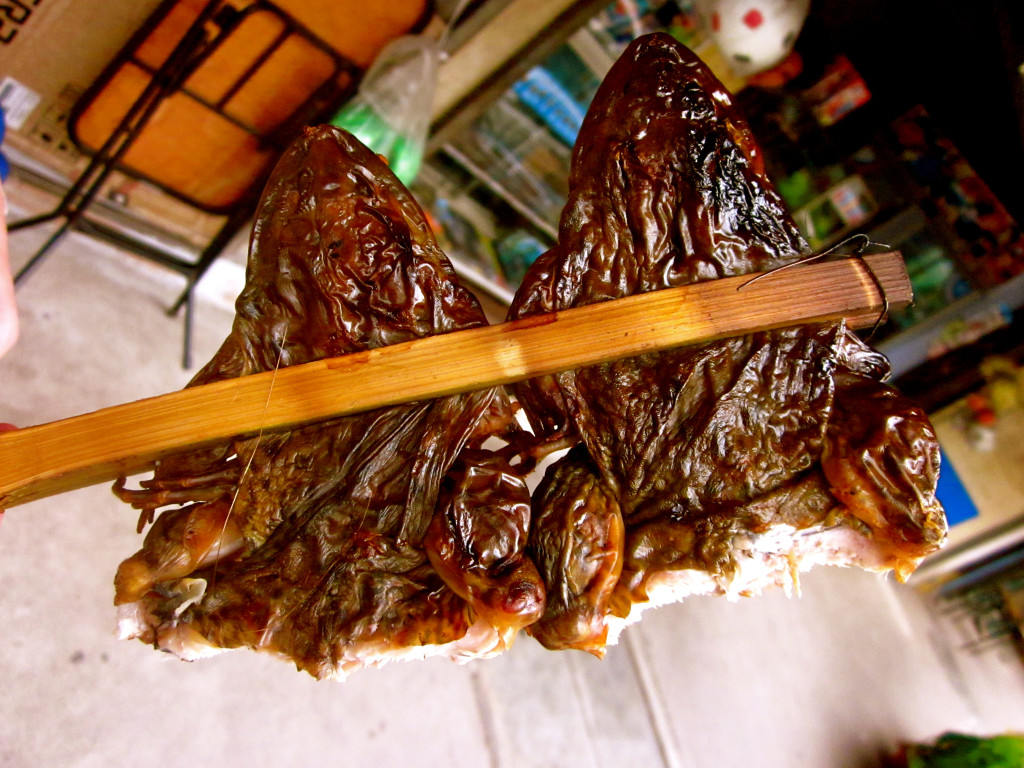 Grilled skewered frogs - photo by Chris Wotton