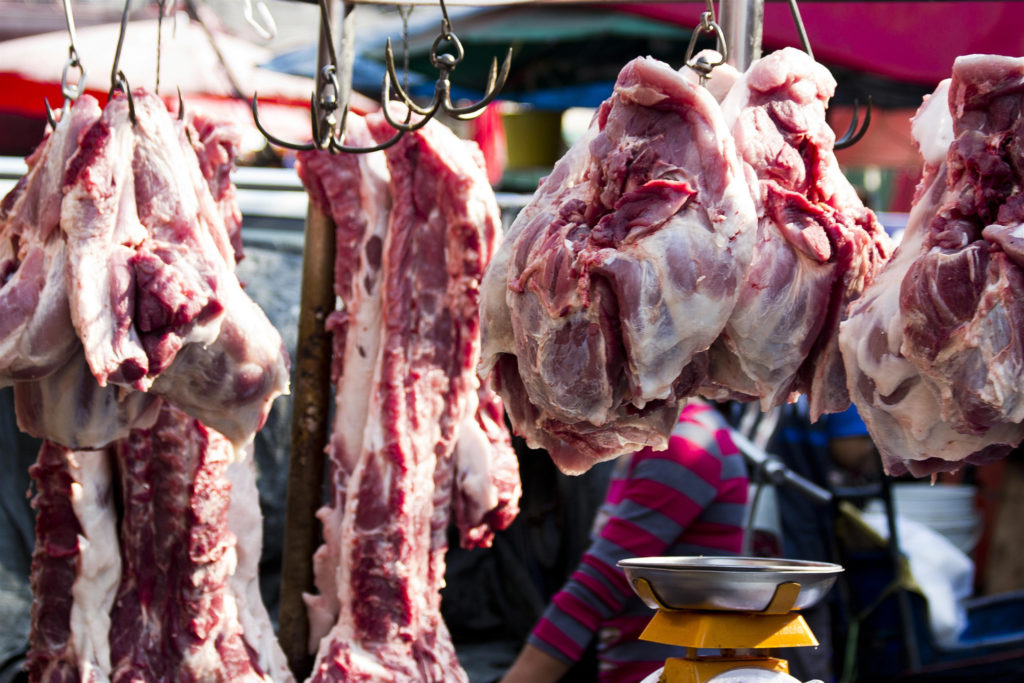 Fresh meat at Khlong Toey fresh market in Bangkok, Thailand - photo by Andrew K. Smith