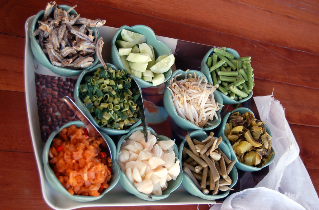 Kanom jeen rice noodle accompaniments in Phuket, Thailand - photo by happysnappa1966