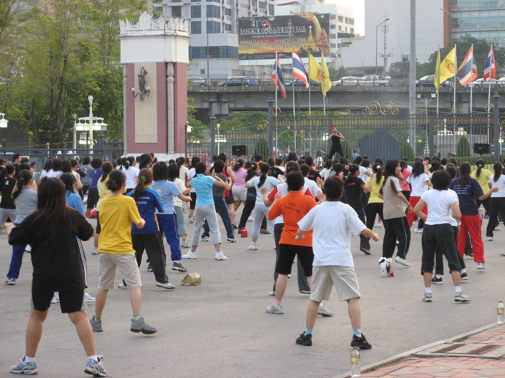 Outdoor aerobics session in Bangkok, Thailand - photo by Lukas Bergstrom