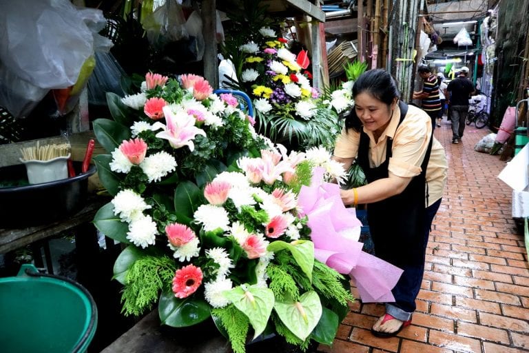 Funeral reefs being sold at Bangkok Flower Market
