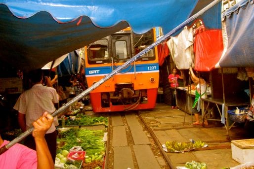 Mae Klong railway market in Samut Songkhram