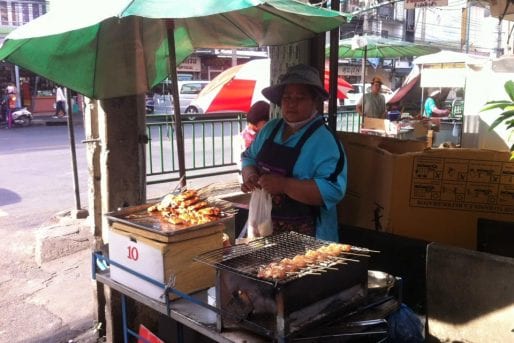 Moo ping grilled pork vendor in Saphan Khwai, Bangkok