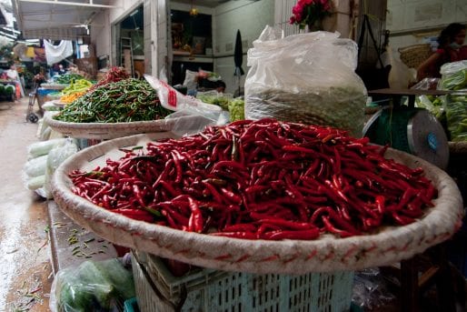 Chillies at Pak Khlong Talat market in Bangkok