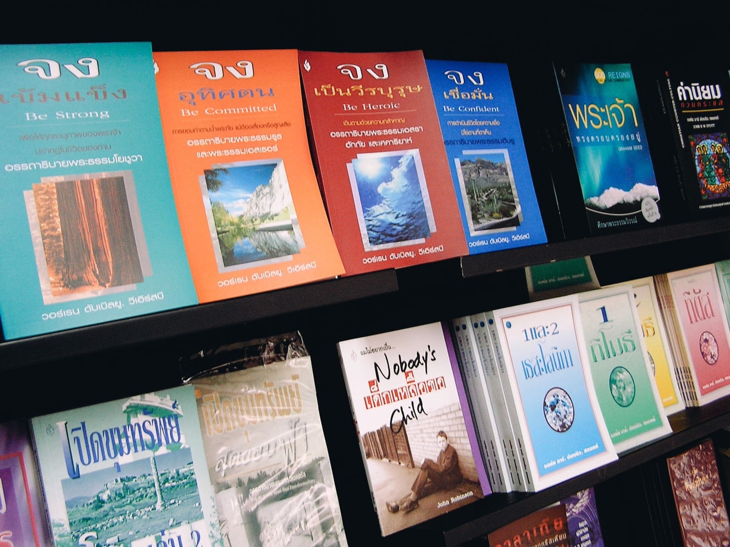 Thai books in a bookcase