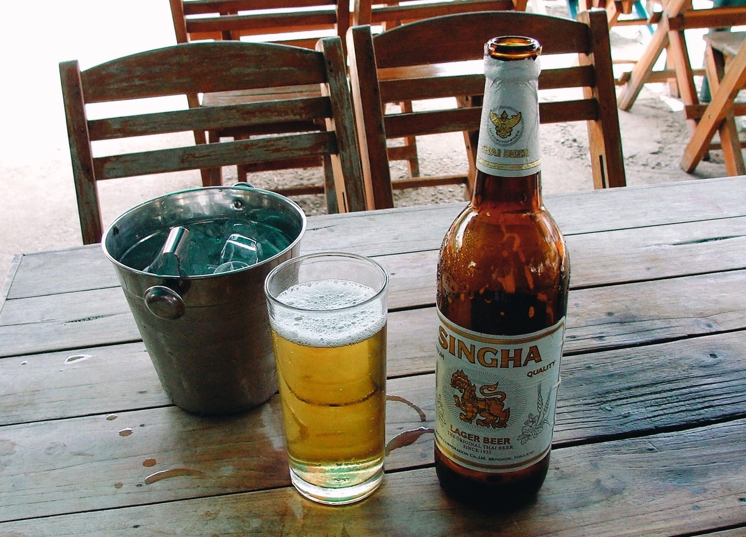 Singha beer with an ice bucket 