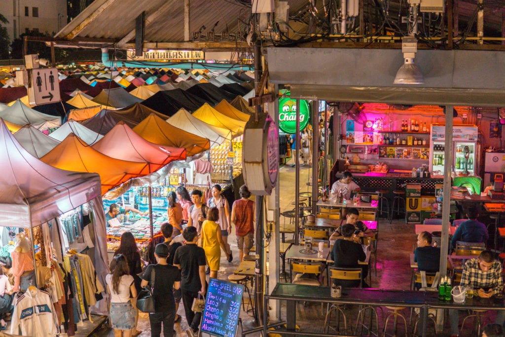 Explore a night market in Bangkok. Photo of Ratchada Train market.