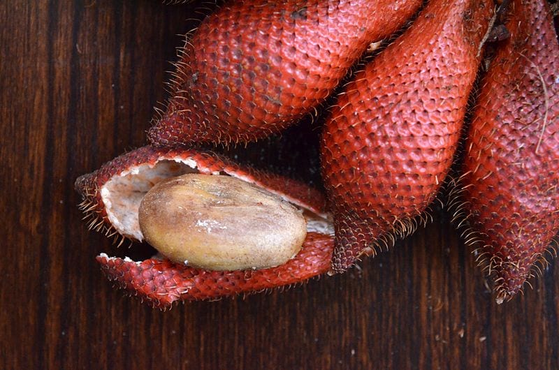 Image of peeled sala with brown-red shells and a light brown fresh