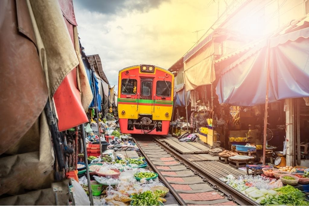 Mae Klong railway market in Samut Songkhram, Thailand