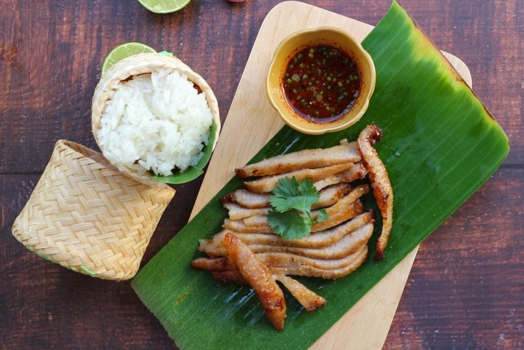 Kor Moo Yang - Grilled Pork Neck (คอหมูย่าง). Maybe the fattiest and tastiest of all isaan food!