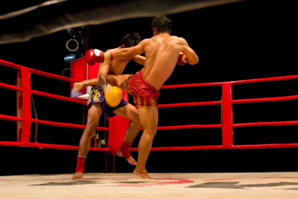 Wacthing a Muay thai fight at night in Phuket