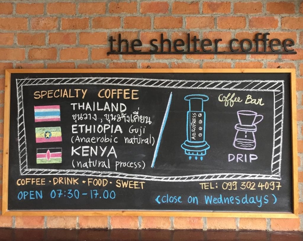 Menu at The Selter Coffee Roaster in Phuket